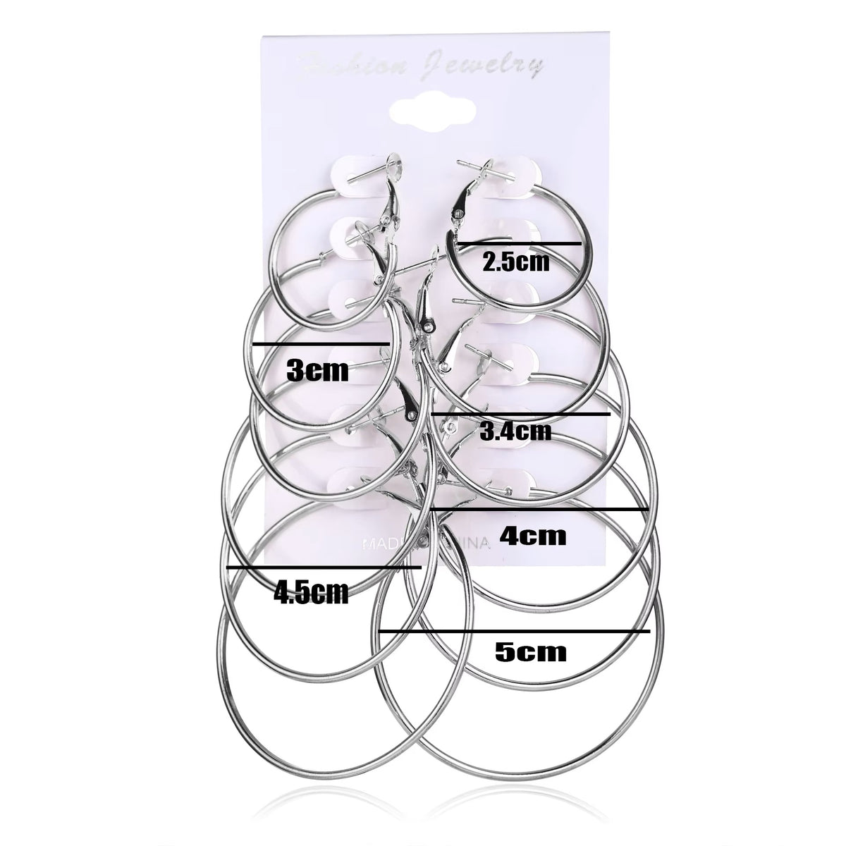 Ladies Girls Silver Round Smooth 6 Piece Hoop Earring Set