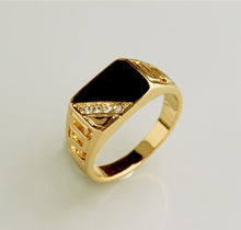 Load image into Gallery viewer, Men Gold Plated Geometric Rectangle Enamel Crystal CutOut Side Signet Gents Ring
