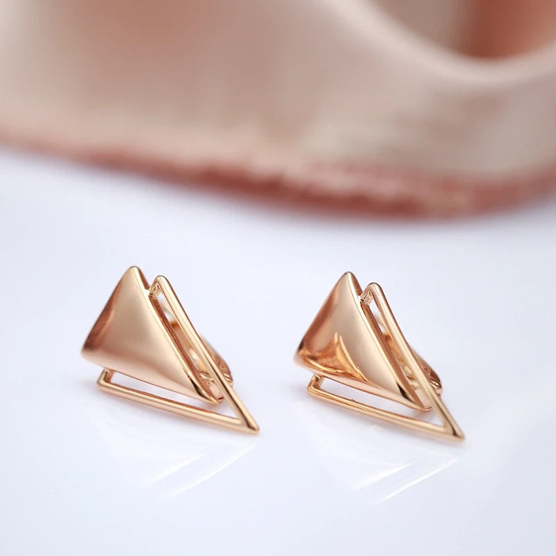 Ladies 585 Rose Gold Minimalist Geometric Triangle Inlay Clip Back Earring