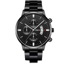 Load image into Gallery viewer, Mens Geneva Black Silver Stainless Steel Quartz Dial Analog Calendar Wrist Watch
