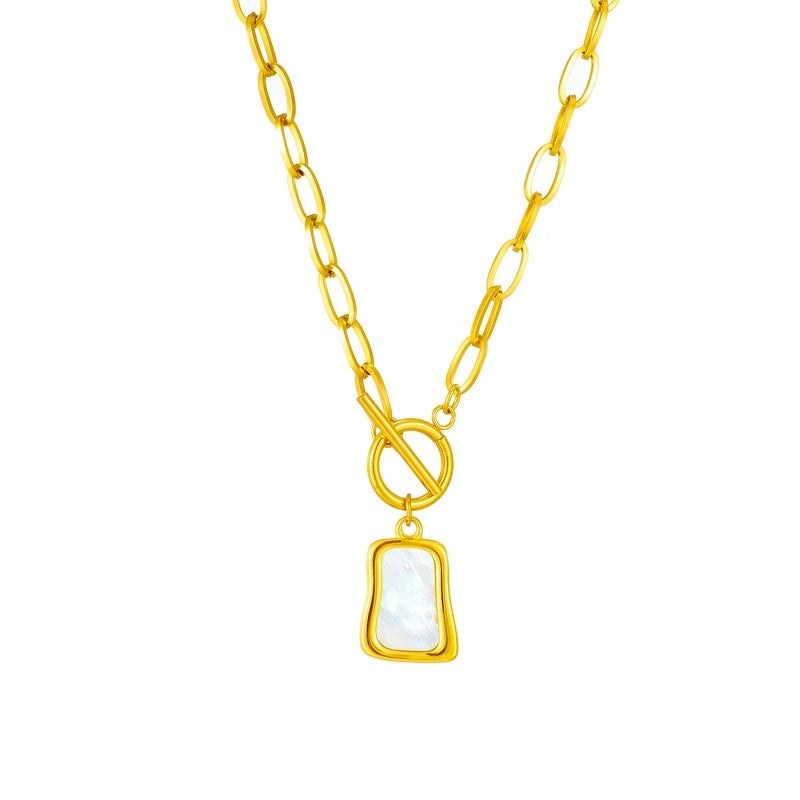 Ladies Gold Plated 316 Stainless Steel Geometric Square Shell Pendant Necklace