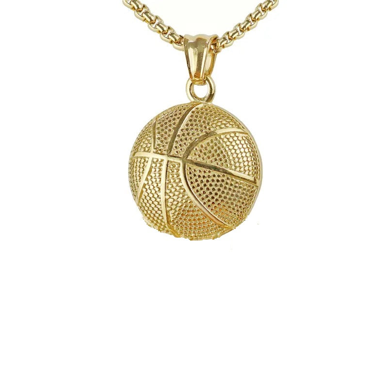 Unisex Gold Plated Stainless Steel Basketball Football Pendant Chain Necklace