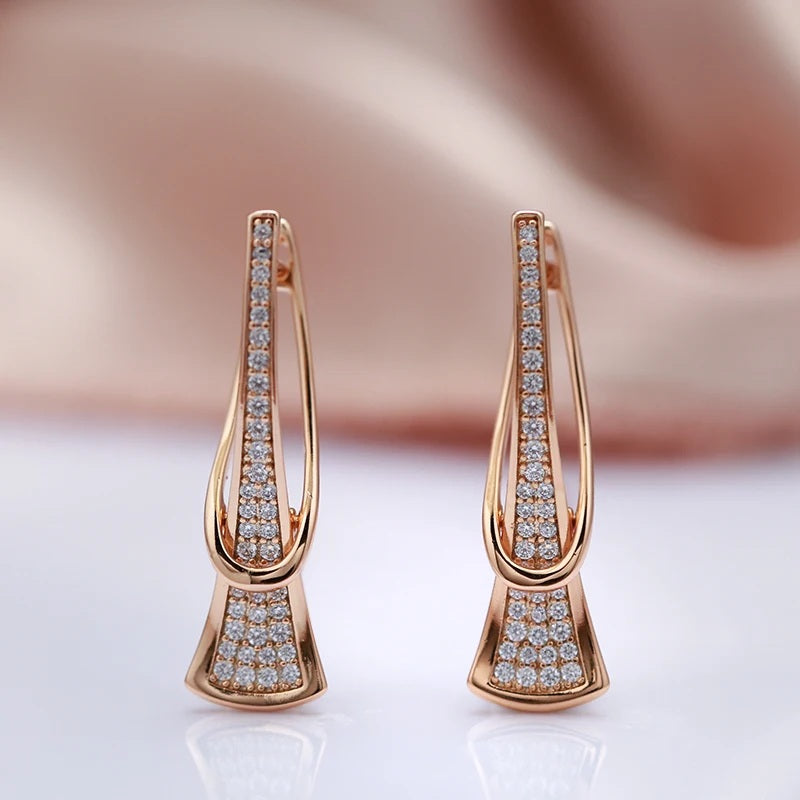 Ladies Rose Gold Triangle Inlay Full Paved Zircon Curve Clip Back Women Earrings