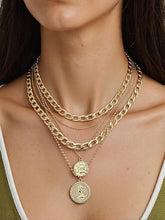 Load image into Gallery viewer, Ladies Gold Plated Thick Link Thin Chain 5Pce Multi Layer Coin Pendant Necklace
