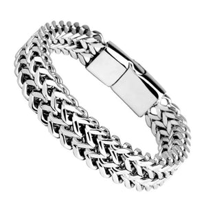 Mens Silver Stainless Steel Double Row Braid Magnetic Buckle Bracelets