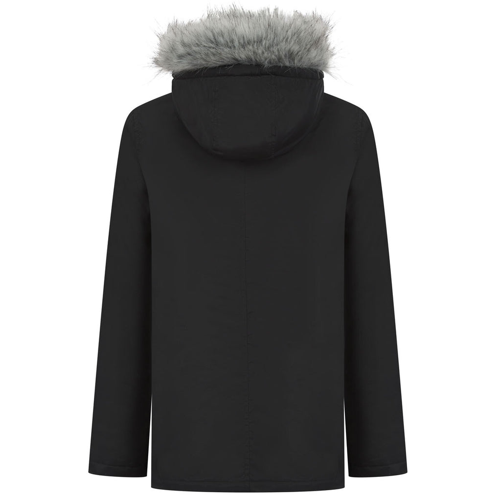 Boys Brave Soul Black Grey Furry Trim Wonderwall Parka School Jacket