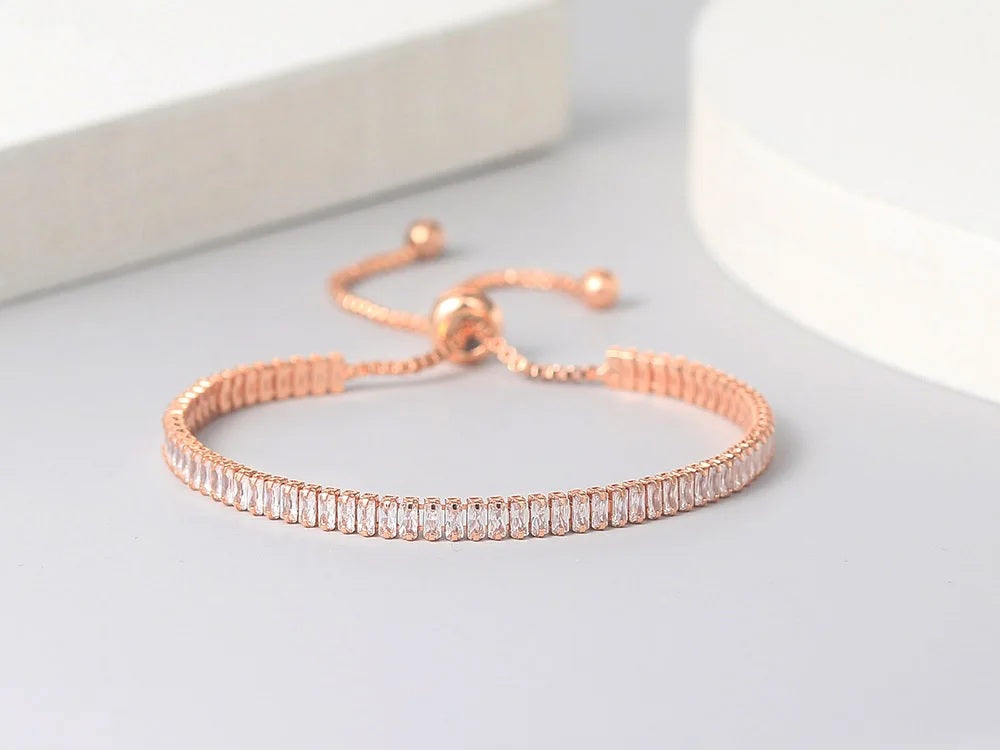 Ladies Rose Gold Sparkling Tennis Crystal Adjustable  Bracelet