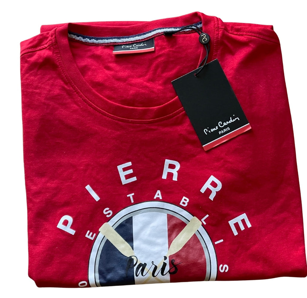 Mens Pierre Cardin Red Graphic Est. 1950 Prints Crew Neck Short sleeve T-Shirt
