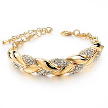 Load image into Gallery viewer, Ladies 18K Gold Plated Braided Leaf Crystal Fashion Bracelet Womens Handchain
