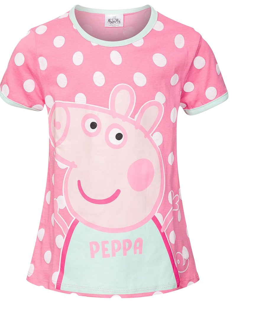 Girls Peppa Pig Pink Spotty Shorties Pyjamas Set