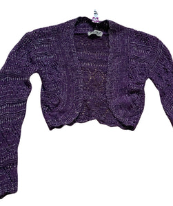 Girls Purple Shrug Knitted Crochet Longsleeve Cardigan