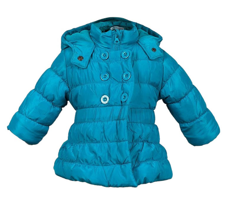 Girls Minoti Pink & Teal Soft Fleece Lining Padded Quilted Hooded Winter Coats