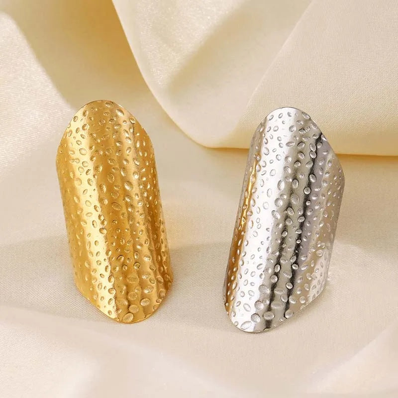 Ladies Gold Silver Smooth Bubble Design Stainless Steel Adjustable Ring