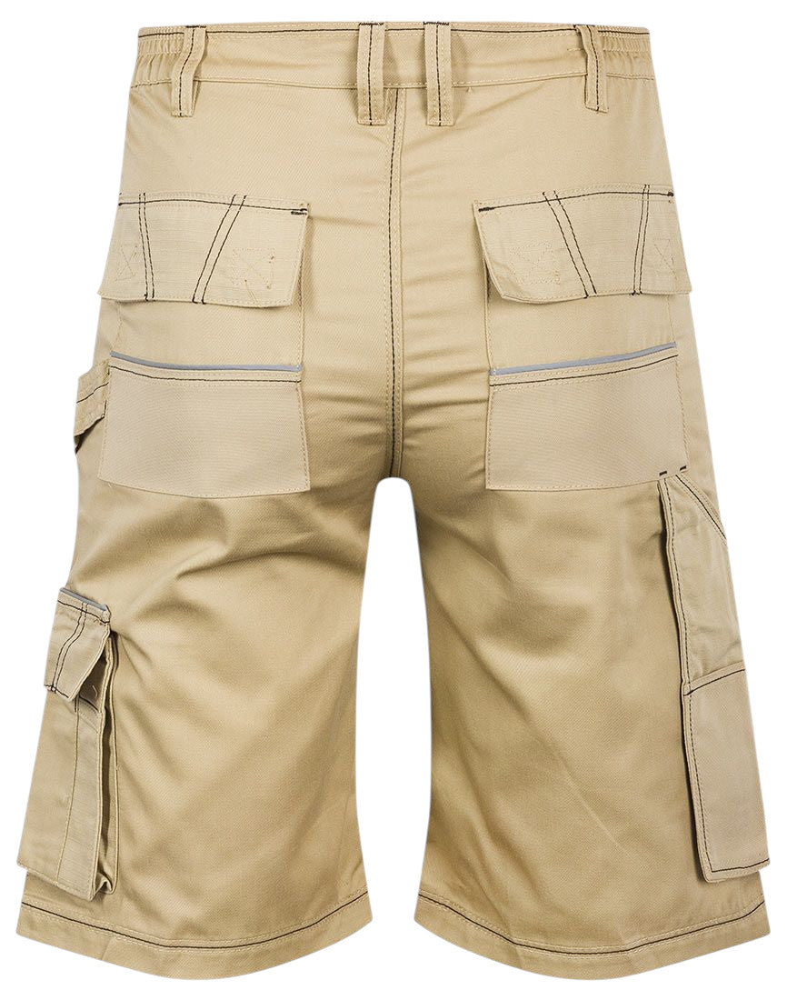 Mens King Craft Beige Combat Cargo Side Elasticated Waistband Durable Shorts