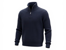 Load image into Gallery viewer, Men's Navy Ribbed Thick Knit High Neck Half Zip Longsleeve Warm Pullover Jumper
