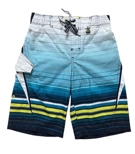 Boys White Blue Multi Stripes Surf Beach Swimming Shorts