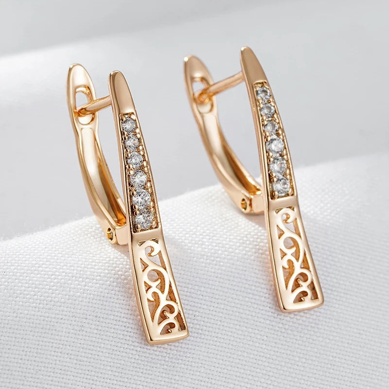 Ladies 585 Rose Gold Y Shape Cutout White Crystals Click Back Earrings