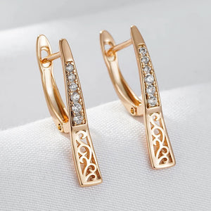Ladies 585 Rose Gold Y Shape Cutout White Crystals Click Back Earrings