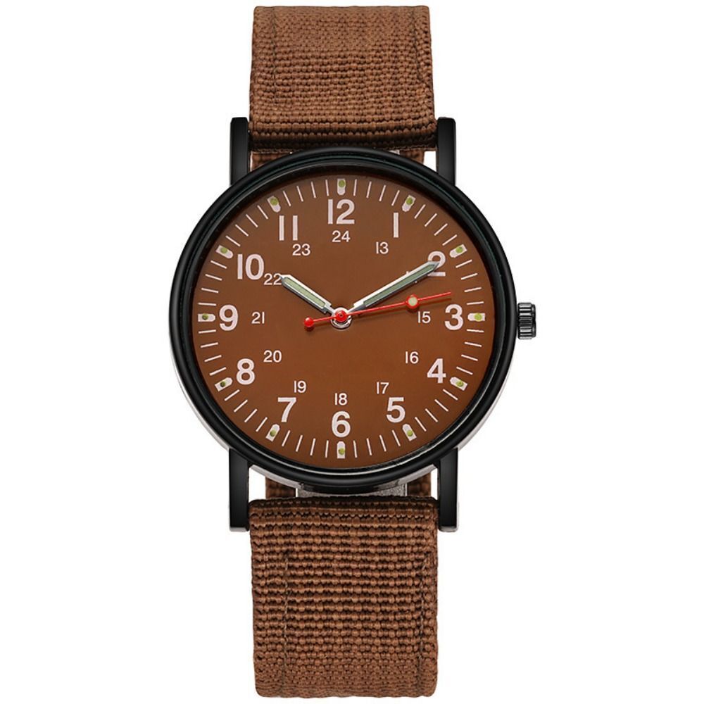 Mens Military Luminous Shock Resistant Sports Brown Canvas Strap Wrist Watch