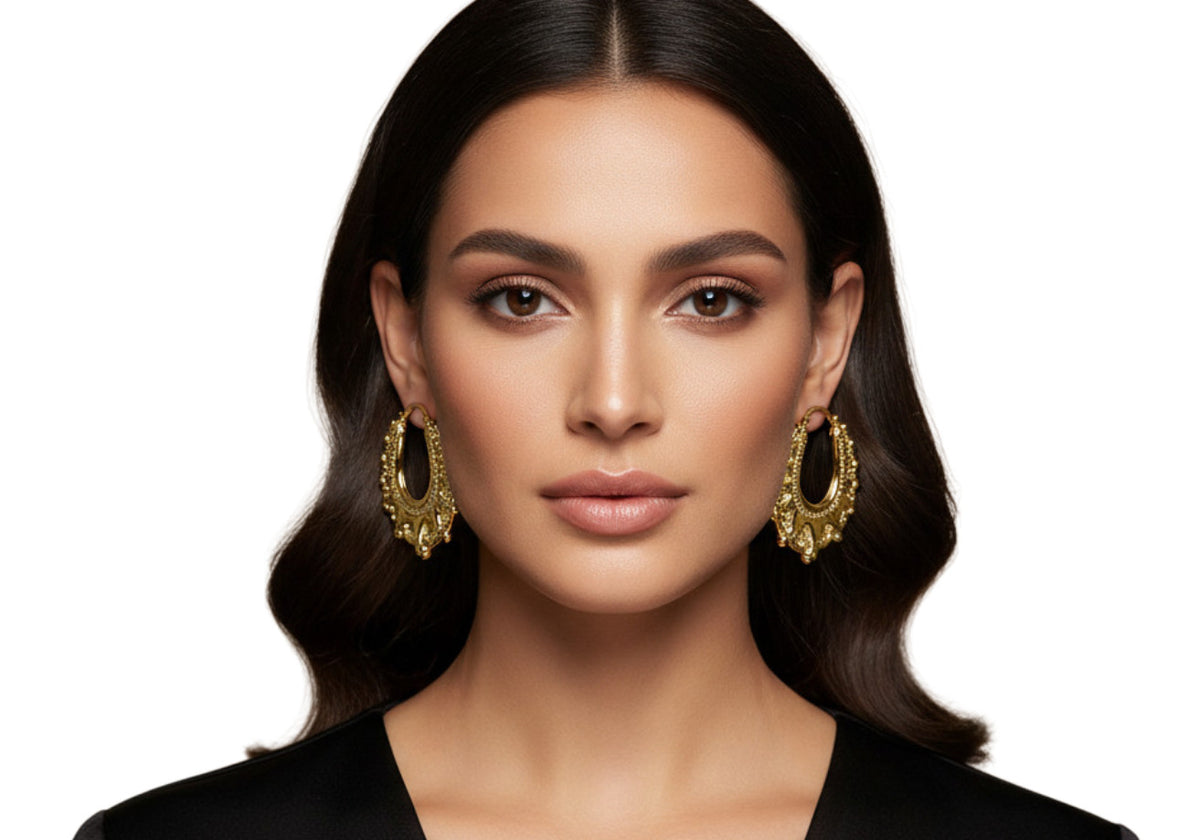 Ladies Gold Plated Retro Crown Stitching U-shape Stainless Steel Creole Earrings