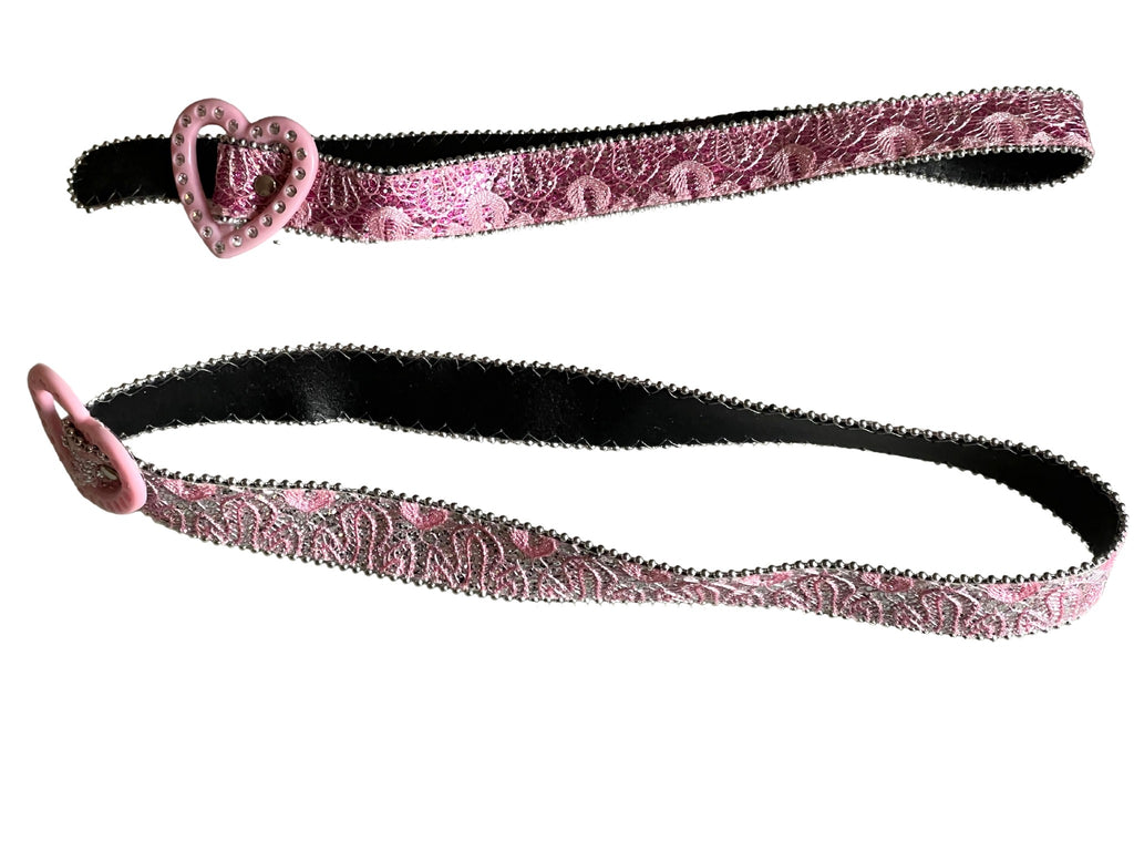 Girls Pink Floral Embroidery Sequin Adjustable Heart Buckle Party Belts