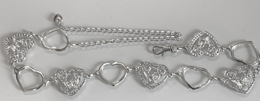 Ladies Silver Chain Crystal Heart Cutout Butterfly Adjustable Waistband Belts