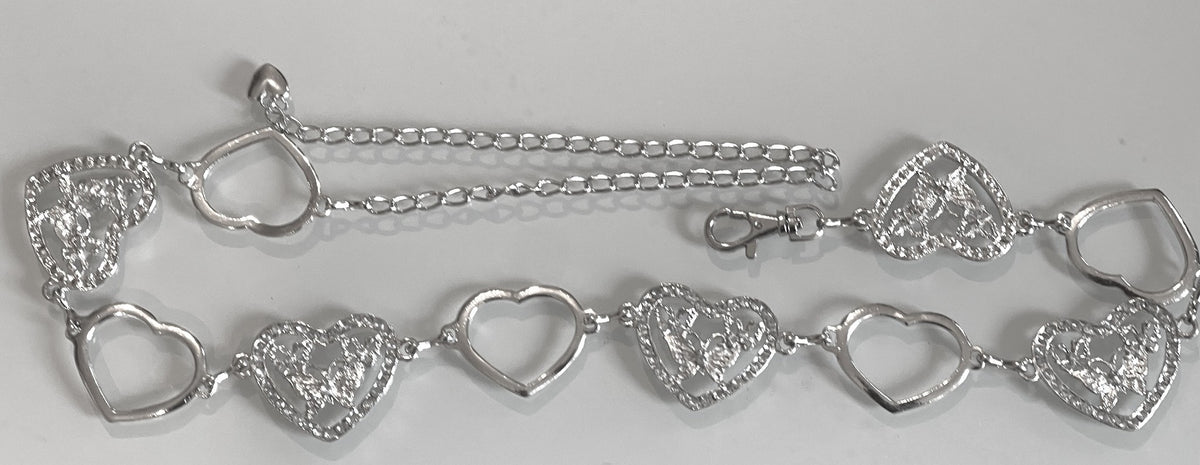Ladies Silver Chain Crystal Heart Cutout Butterfly Adjustable Waistband Belts