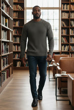 Load image into Gallery viewer, Mens Khaki Ribbed Crew Neck Cotton Rich Ribbed Knit Longsleeve Pullover Jumper M
