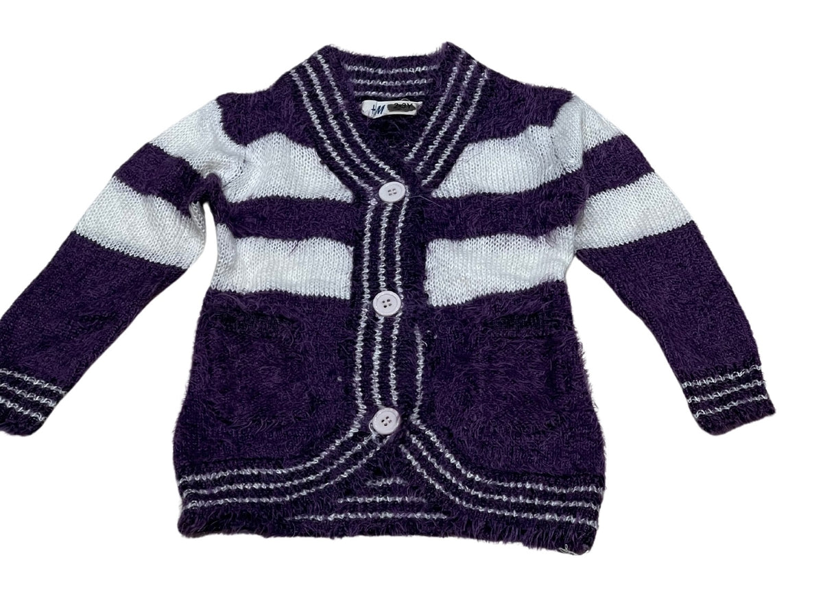 Girls Purple & White Soft Knitted Fluffy Marl Button Down Cardigan