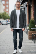 Mens Dark Grey Button Down Front Ribbed Shawl Neck Long Sleeve Sweater Cardigan