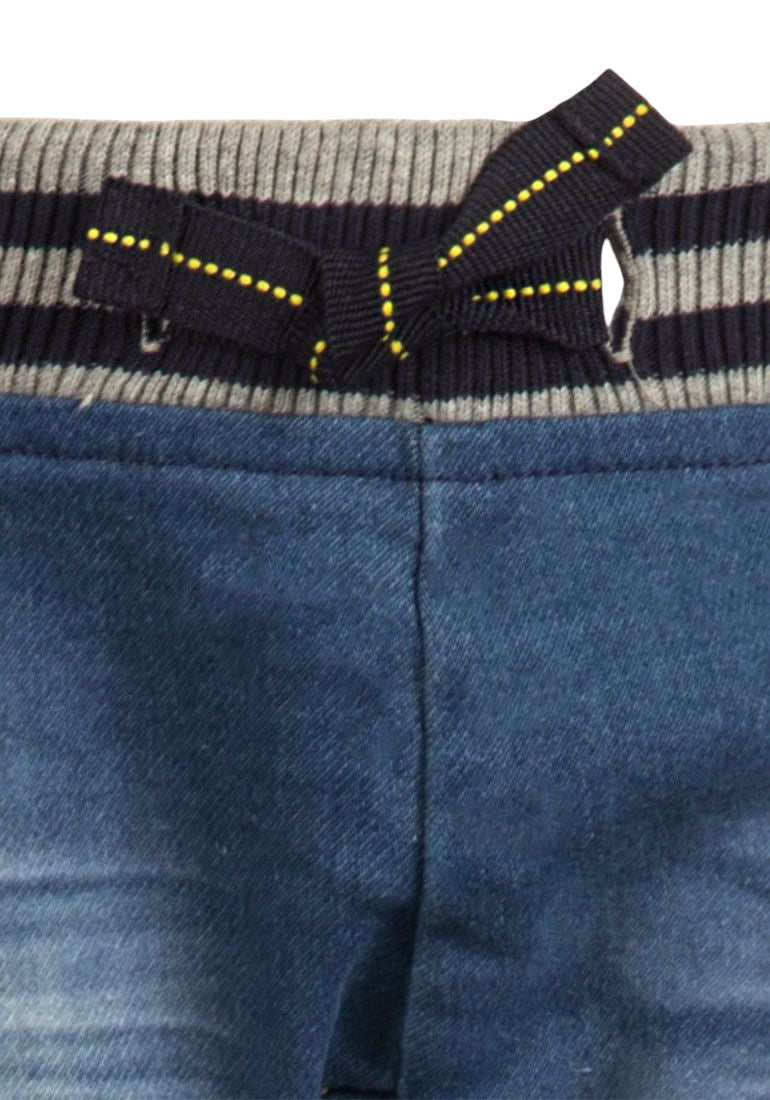 Boys Minoti Blue Stonewash Cotton Ribbed Elasticated Waist Denim Jeans
