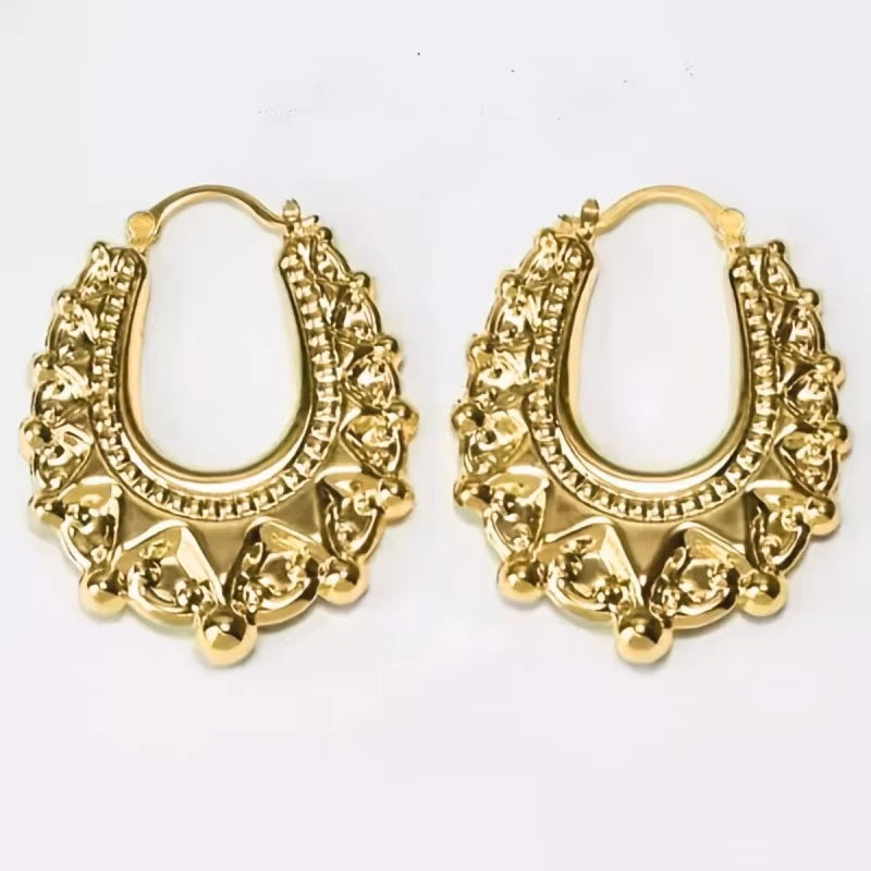 Ladies Medium Crown Stitching U-shape Stainless Steel Creole Earrings