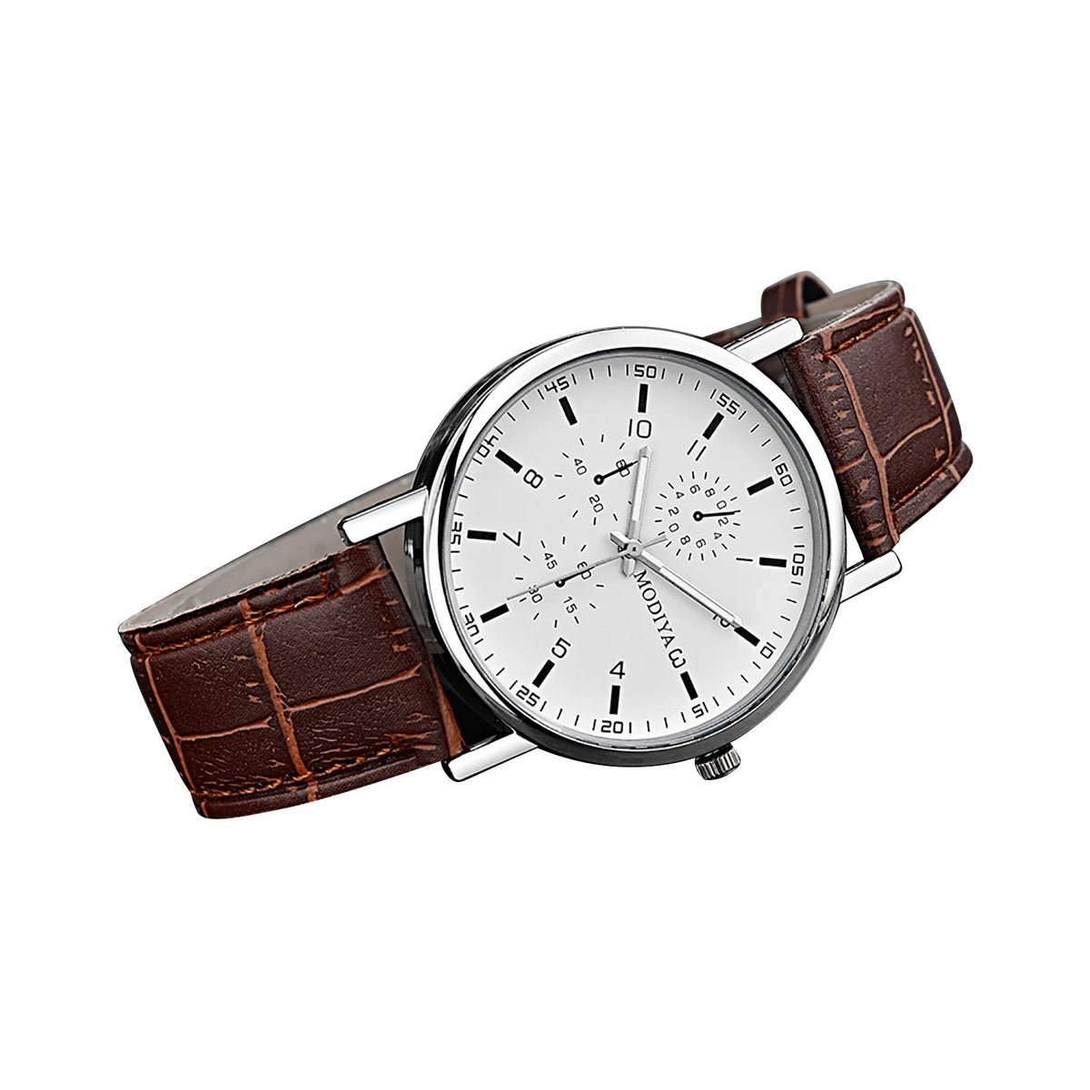 Mens Brown Leather Strap Creative Chronograph Analog Quartz Belt Wrist Watches
