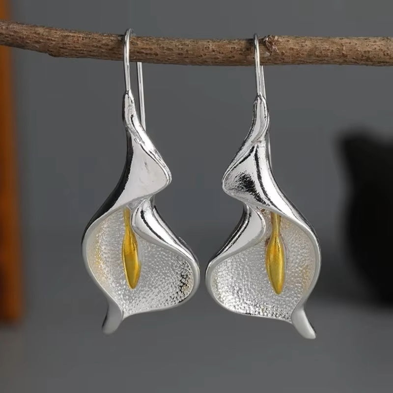 Ladies Plated Open Blooming Flower Push Back Hook Earrings