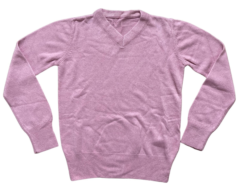 Girls Pink V-Neck Ribbed Soft Knit Long Sleeve Jumpers