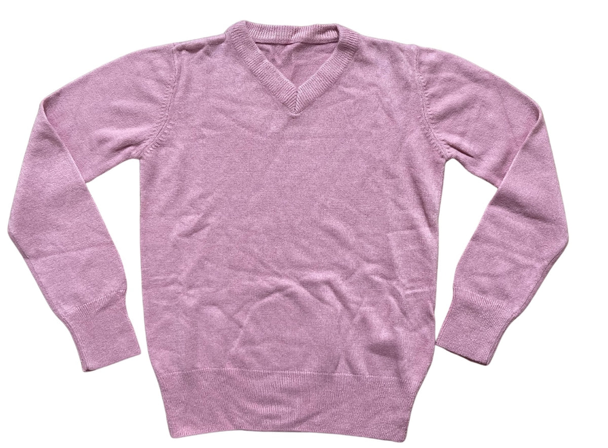 Girls Pink V-Neck Ribbed Soft Knit Long Sleeve Jumpers