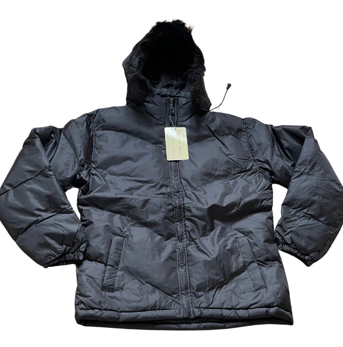 Ladies Black Faux Fur Trim Removeable Hood Winter Coat