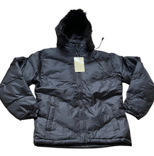 Load image into Gallery viewer, Ladies Black Faux Fur Trim Removeable Hood Winter Coat
