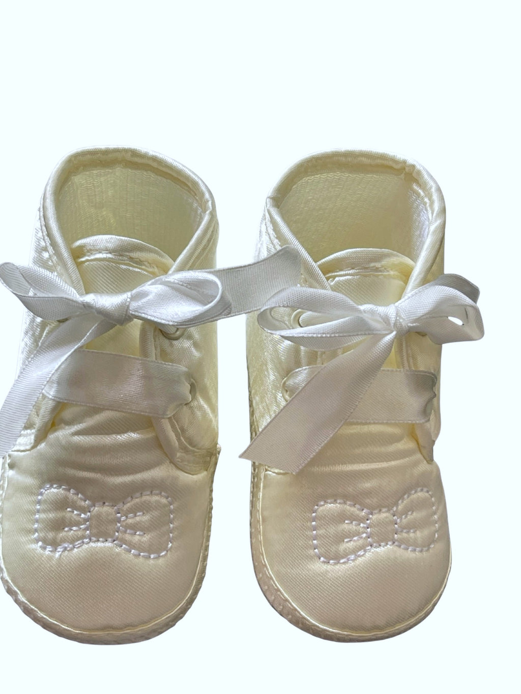 Baby Unisex Ivory Bow Tie Ribbon Christening Baptism Satin Soft Footie Pram Shoe
