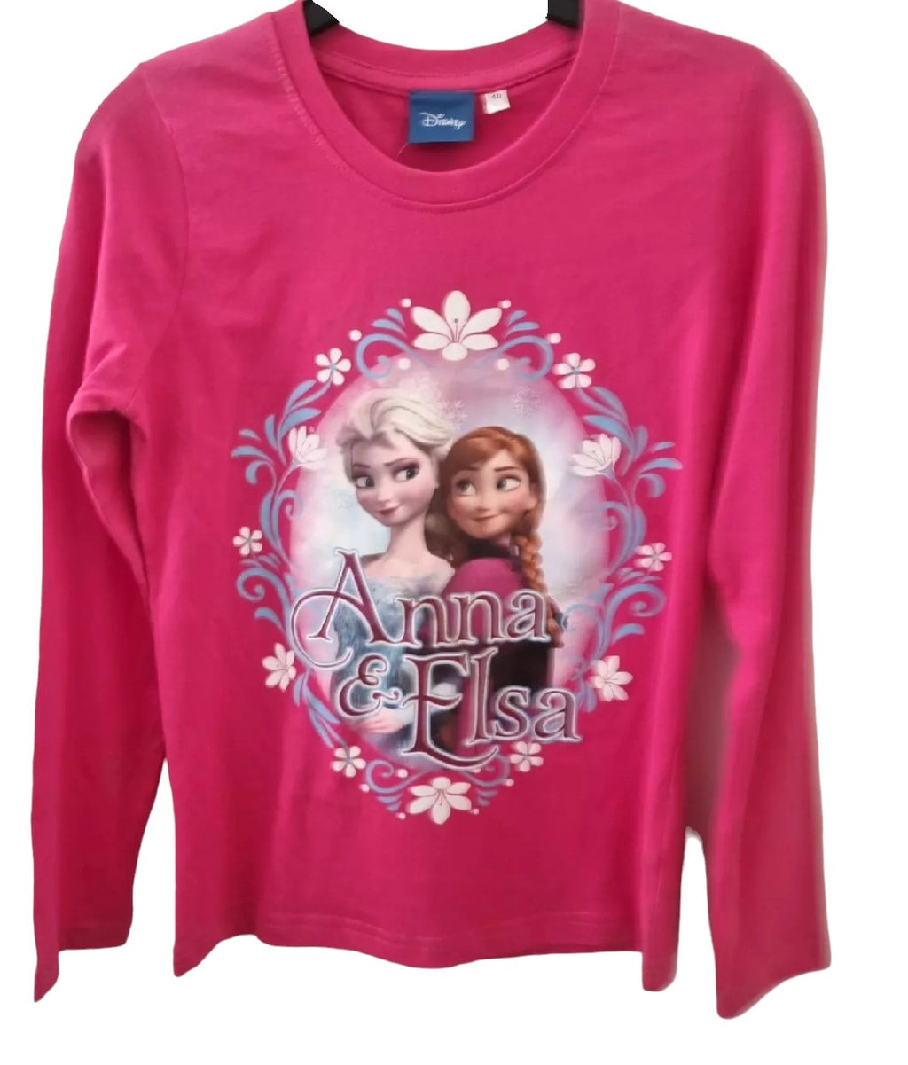 Girls Cerise Official Disney Frozen Anna & Elsa Cotton Long Sleeve Shirt Tops