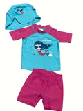 Girls Official Alive Blue & Pink Mermaid 3 Pce Swimsuits