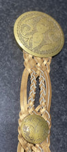 Load image into Gallery viewer, Ladies Gold Faux Leather Plaid Wide Brass Gold Round Pin Buckle Waist Woven Belt
