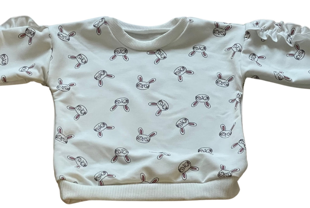 Girls Toddlers White Bunny Head Prints Long Sleeve Frills Sweatshirts Tops