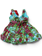 Load image into Gallery viewer, Girls Lime Green Multi Floral Bow Detail Sleeveless Dress. 1-2years
