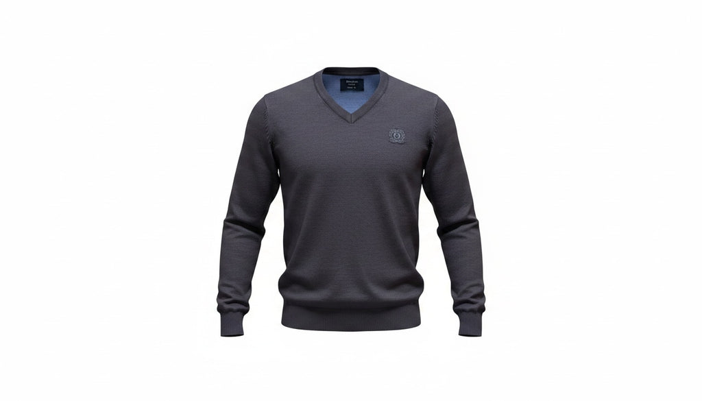 Mens Dark Grey Ombre Ribbed V-Neck Soft Knitted Jumper