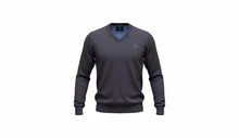 Load image into Gallery viewer, Mens Dark Grey Ombre Ribbed V-Neck Soft Knitted Jumper

