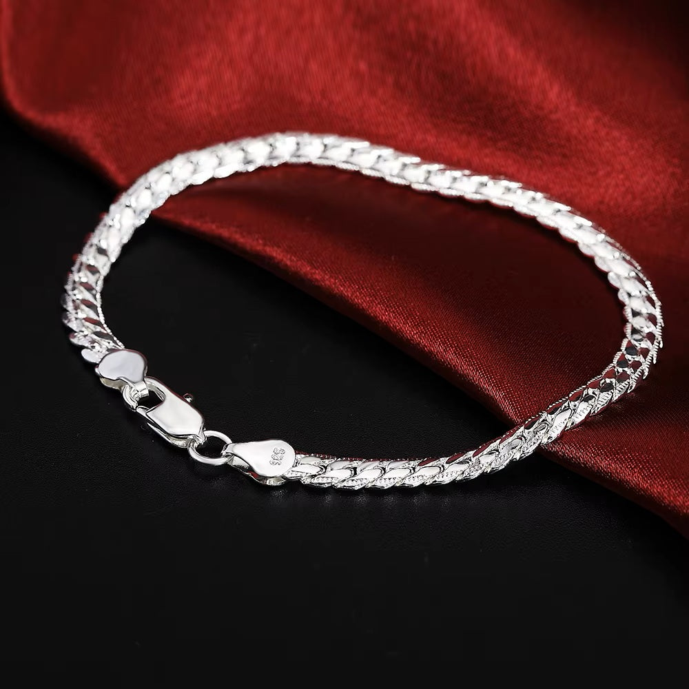 Ladies Mens 925 Sterling Silver Flat Weave Chain Thick Handchain Bracelets