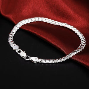 Ladies Mens 925 Sterling Silver Flat Weave Chain Thick Handchain Bracelets
