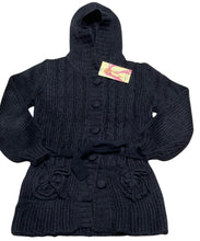 Load image into Gallery viewer, Girls Black Button Down Cable Knitted Hooded Cardigan
