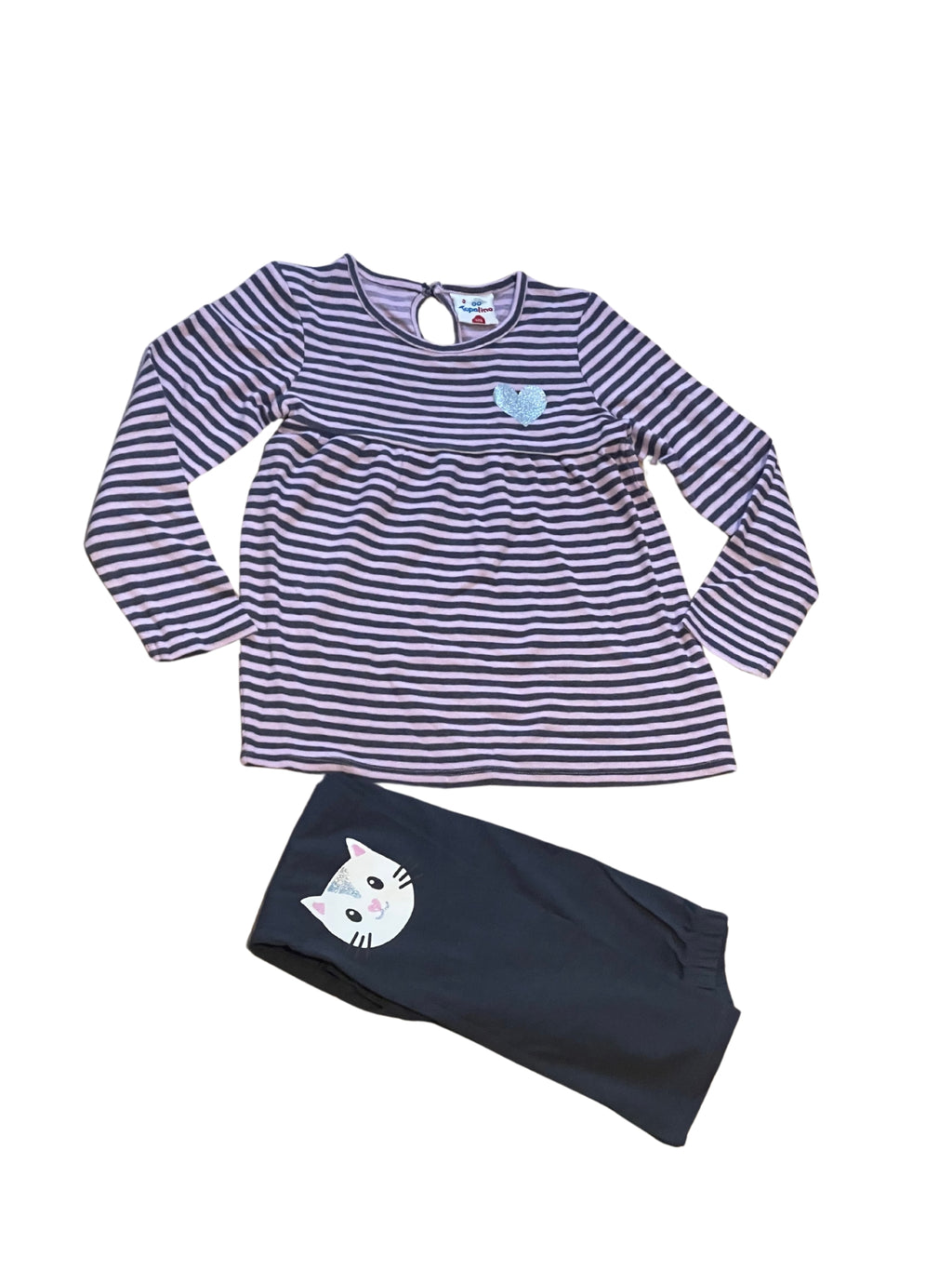 Girls Topolino Lilac & Grey Stripe Top & Dark Grey Leggings
